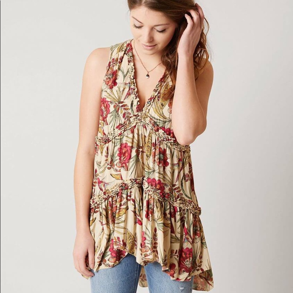 Free people haze cream floral tiered tank